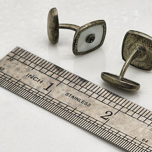 Antique Mother of Pearl Diamond Cuff Links - Picture 7 of 8